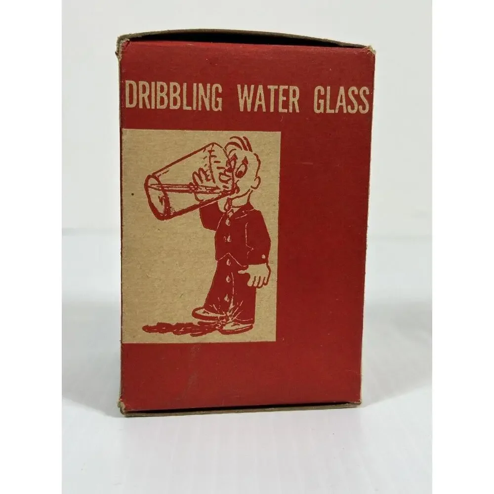 VINTAGE GAG GIFT NOVELTY DRIBBLING WATER GLASS‎ WITH THE ORIGINAL BOX